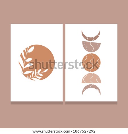 Botanical Terracotta Sun and Moon Print Set of 2 Abstract Sun. Vector illustration. Abstract Wall Art