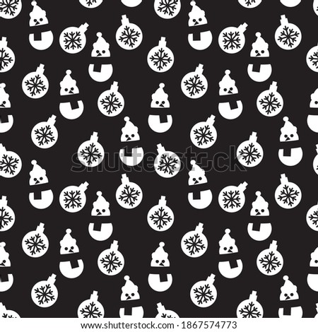 Black and white Christmas Snowman seamless pattern background for website graphics, fashion textile