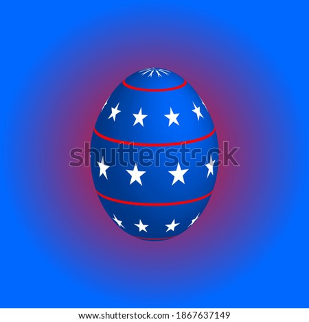 Easter egg in the colors of the flag of America. American Easter. A festive event. Religious holiday. Dyed chicken egg. Resurrection. National symbols. Faith in God. Religious prayer. Tradition.