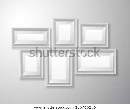 Variety sizes of realistic white picture frames with empty space isolated on white background for presentation and showcasing purposes.