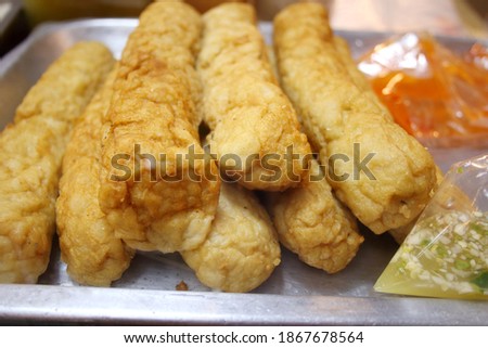 Group of Chinese style Fried Fish bar on tray, Thailand.