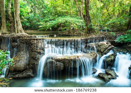 Deep forest waterfall at Huay Mae Ka Min, Kanchanaburi province, Thailand