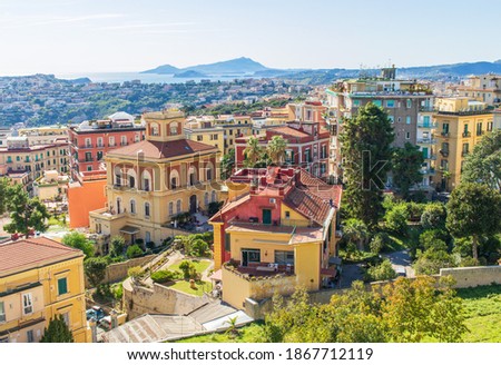 Naples, Italy - one of the historical districts in Naples, Chiaia displays a wonderful architecture and luxury residences. Here the district seen from the Certosa fortress Royalty-Free Stock Photo #1867712119