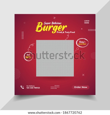 Trendy BBQ chicken burger ,fast food or restaurant social media banner for promotion