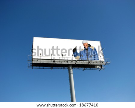 billboard with happy man