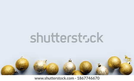  Christmas silver and golden decorations on white background. Christmas composition. Flat lay, top view, copy space.   
