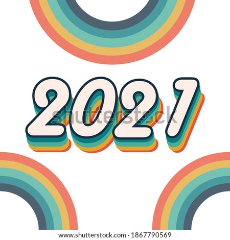 2021 graphic, rainbow 2021 retro font, new year design font stripe effect, blue-green yellow red vintage style lettering, 2021 number illustration vector.
