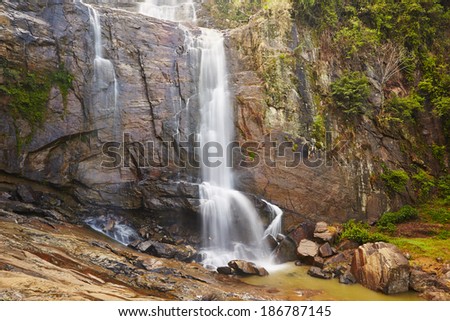 Waterfall in Ramboda village near Nuwara Eliya in Sri Lanka.