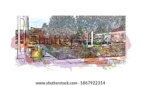 Building view with landmark of Birmingham is a major city in England. Watercolour splash with hand drawn sketch illustration in vector.