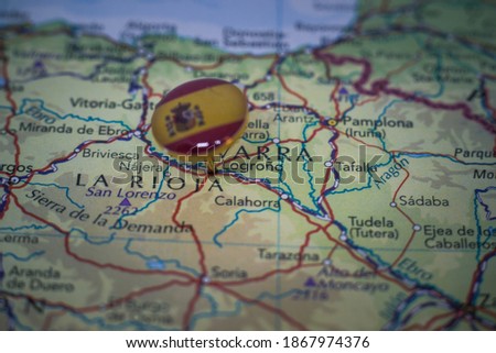 Logrono pinned on a geographical map with flag of Spain
