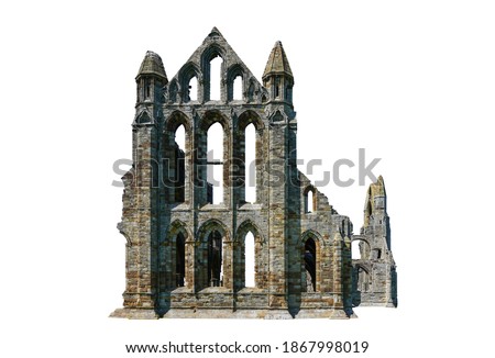 Ruins of Whitby Abbey (North Yorkshire, England) isolated on white background Royalty-Free Stock Photo #1867998019