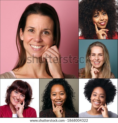 Group of 6 beautiful commercial women smiling