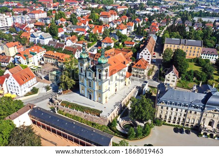 Aerial view of Donaueschingen from the source of the Danube and the castle Royalty-Free Stock Photo #1868019463