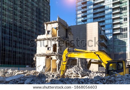 Toronto, Canada-10 October, 2020: Building demolition and construction of the luxury condominium in the heart of city downtown at a premium location