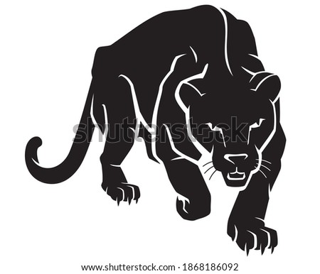 Black Panther Crouching Forward, Front View Animal Illustration Royalty-Free Stock Photo #1868186092