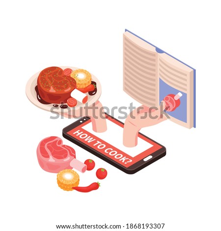Learning cooking online isometric menu tutorials vector illustration