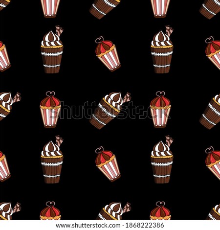 Cupcakes with cream.  Brown color palette.  Seamless pattern.