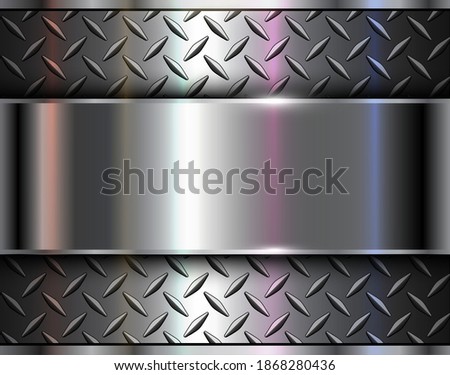 Background silver metallic, 3d chrome vector design with diamond plate sheet metal texture. Royalty-Free Stock Photo #1868280436