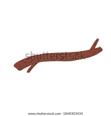 Brown twig isolated on white background. Abstract graphic element hand drawn nature. Doodle vector illustration.