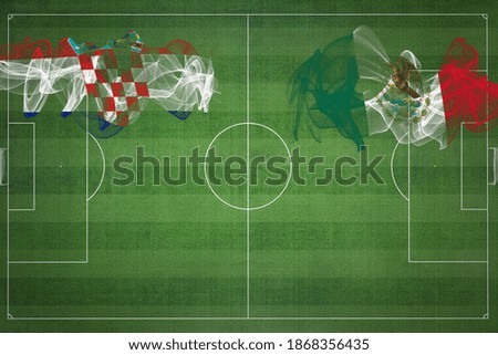 Croatia vs Mexico Soccer Match, national colors, national flags, soccer field, football game, Competition concept, Copy space