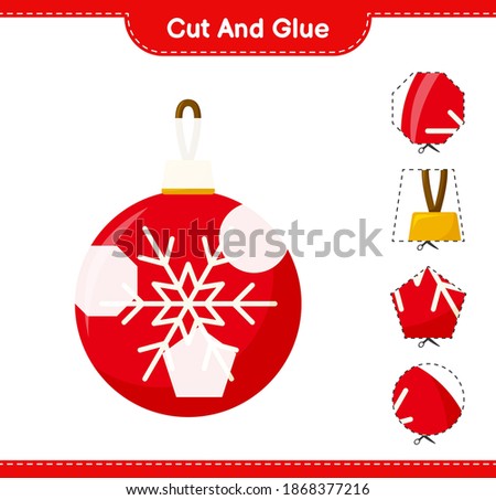 Cut and glue, cut parts of Christmas Balls and glue them. Educational children game, printable worksheet, vector illustration