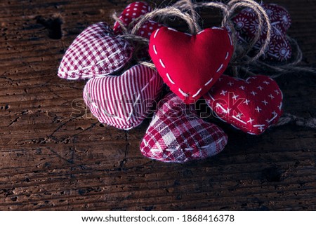 still life with padded fabric hearts	