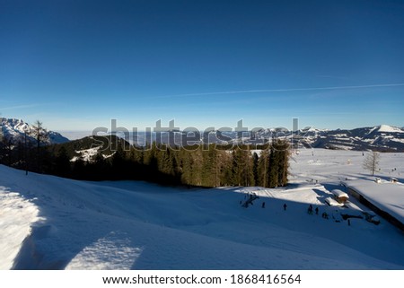 View over a skiing area in winter at the so called Roßfeld street in Berchtesgaden, Bavaria at the border to Austria.