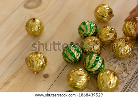 background texture. decorated with Christmas decorations for a photo shoot. Christmas toys balls