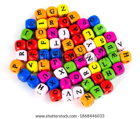 Colored cubes with black letters
