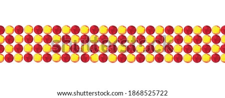 Seamless border of red and yellow vintage paper confetti in checkers pattern. Pizza party, Birthday, Easter background for greeting decor. Watercolor hand drawn isolated elements on white background.