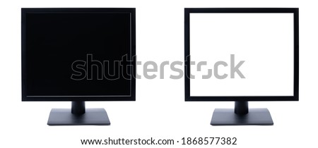 set of white and black square computer monitors isolated on a white background. blank for design. desktop tft screen. Royalty-Free Stock Photo #1868577382