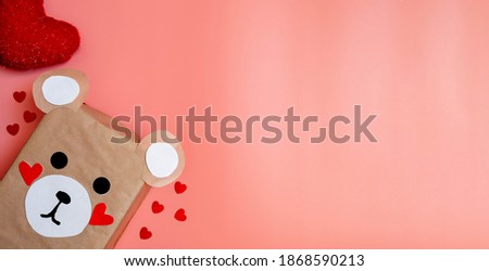 festive layout for valentine's day on pink background. Minimalism. Flatly, top view