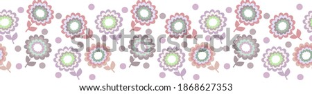 Cartoon flat layered flowers with polka dots vector vertical border on transparent background