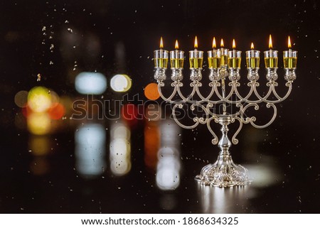 Chanukah a burning oil candles menorah symbol of Judaism traditional jewish holiday