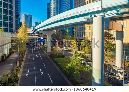 Japan. Movement in the Japanese capital. Panorama of the business part of Tokyo. Highways and railway bridge in Tokyo. Modern city. Urban landscape. A trip to East Asia.