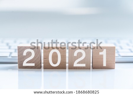 2021 Numbers on Wood Blocks New Year Concept
