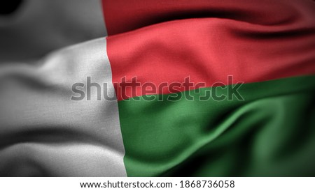 close up waving flag of Madagascar. flag symbols of Madagascar.