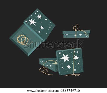 Cartoon Illustration Christmas Gift Box isolated. Creative Flat Style Art Work Collection. Actual vector drawing of Holiday Things Packing. Cozy Winter Decoration set