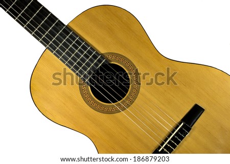 Fragment of classical Spanish guitar on isolated background