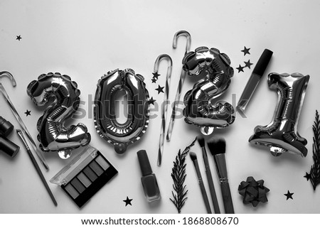 Beautiful New Year composition in black colors on light background