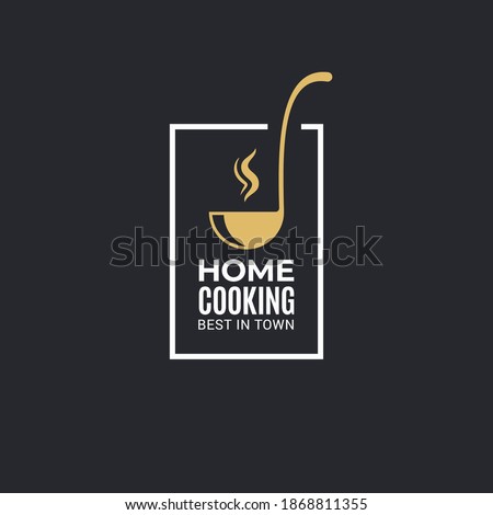 Home cooking logo with ladle on black background Royalty-Free Stock Photo #1868811355