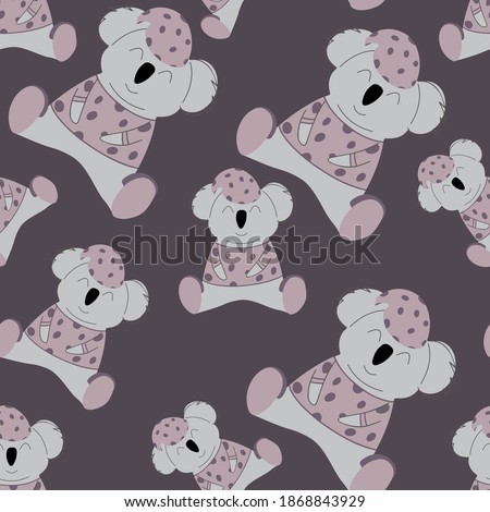 Koala in pink pajamas. seamless pattern. Decorative wallpaper for the nursery in the Scandinavian style. Vector. Suitable for children's clothing, interior design, packaging, printing.
