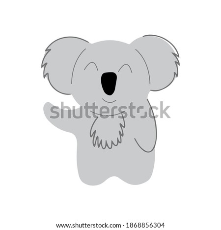 Friendly koala, vector childrens colorful illustration in cartoon hand drawn style for printing on baby clothes, interior design, packaging, stickers. Isolated on white