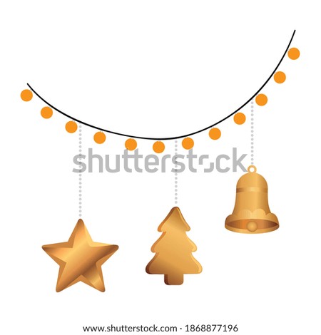 christmas golden decoration hanging in lights vector illustration design