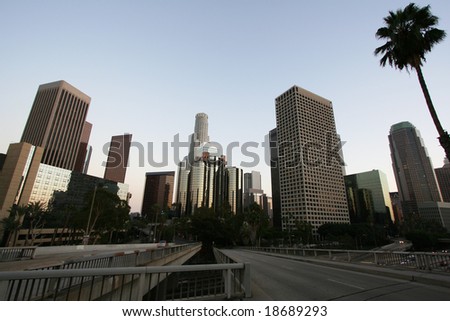 Los Angeles Skyline and Freeway at Sunset