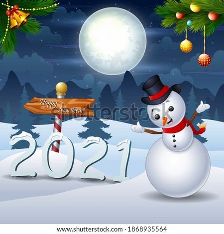 Merry Christmas and happy New Year 2021 in the winter night landscape