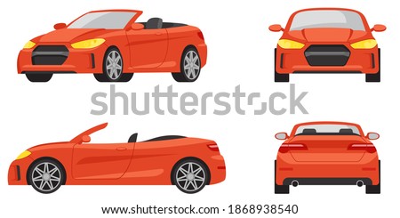 Cabriolet in different angles. Red automobile in cartoon style. Royalty-Free Stock Photo #1868938540