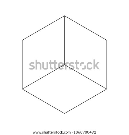Black line cube side corner on white background