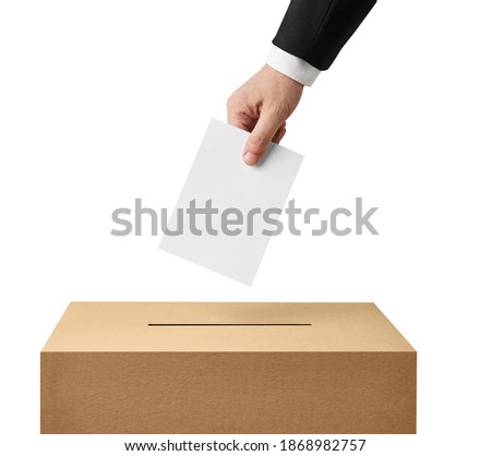 close up of  a ballot box and casting vote on white background Royalty-Free Stock Photo #1868982757
