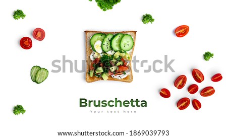 Bruschetta with vegetables on a white background. High quality photo